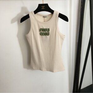 🥗Miu Miu Women's Fashion Green Rhinestone Cotton Vest
